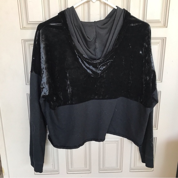 Derek Heart Hoodie SzL Velour/Cotton Contrast Ribbon Drawstring Cropped Lt Weigh - Picture 2 of 6